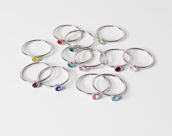 Stainless Steel Minimalist Birthstone Stacking Ring | Birthstone Jewelry | Dainty Gemstone Ring for Women