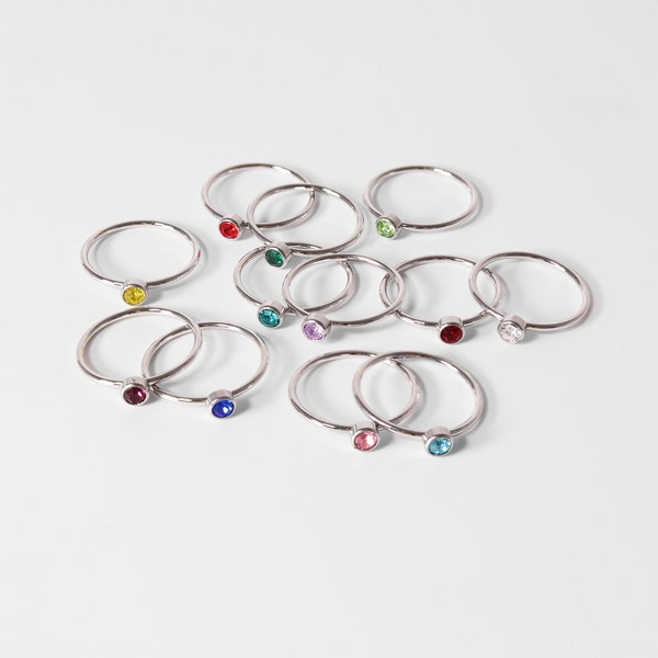 Stainless Steel Minimalist Birthstone Stacking Ring | Birthstone Jewelry | Dainty Gemstone Ring for Women