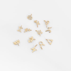 May include: A collection of gold zodiac charms, including Aries, Taurus, Gemini, Cancer, Leo, Virgo, Libra, Scorpio, Sagittarius, Capricorn, Aquarius, and Pisces.