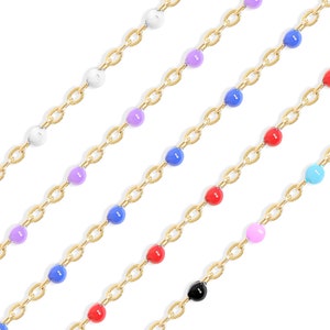 Stainless Steel Gold Colorful Beaded Satellite Chain By The Foot | Non-Tarnish Permanent Jewelry Chain | Wholesale Chains for Jewelry Making
