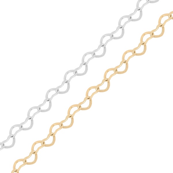 3.0 mm Linked Heart Chain .925 Sterling Silver Chain By The Foot - Wholesale Permanent Jewelry Chains