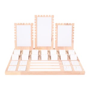 Natural Wood & Leather Jewelry Set Display | Necklace, Ring, Earring and Charm Stand | Wholesale Display for Craft Show and Retail