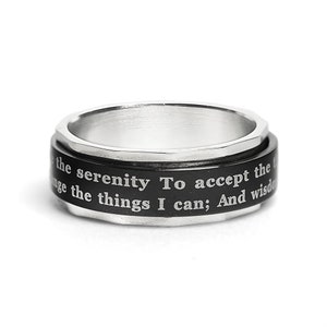 Serenity Prayer Spinner Ring | Stainless Steel Christian Fidget Band | High Polish Wholesale Faith Jewelry | Comfort Fit Religious Ring