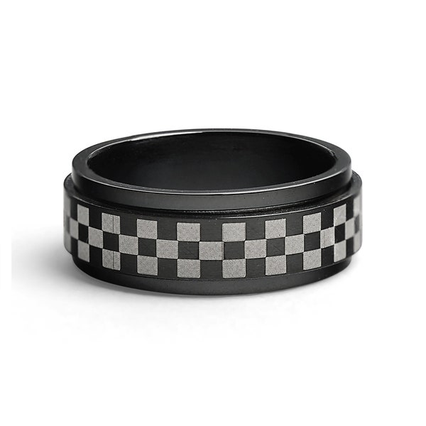 Black Checker Spinner Ring