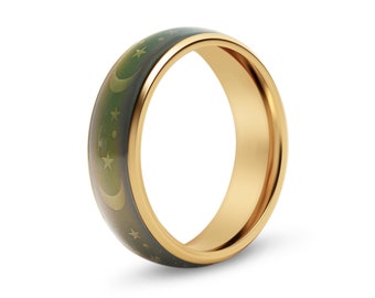 18k Gold PVD Coated Mood Band With Stars And Moons Stainless Steel Ring