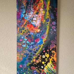 Cosmic Luau, Original Abstract Acrylic Painting, 12x24 wood panel, Resin Finish