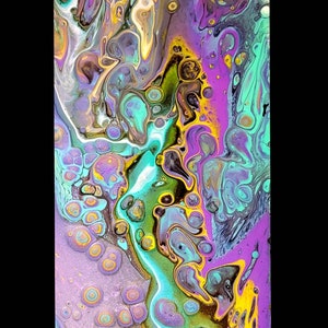 Emerald Stream, Original Abstract Acrylic Painting, 8x16&quot; wood panel, Resin Finish
