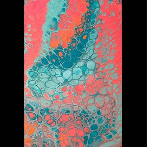 Rose Reptile, Original Abstract Acrylic Painting, 8x16&quot; wood panel, Resin Finish
