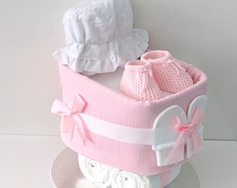 Baby Girl Gift Pram Nappy Cake. Summer New Baby Girl/Baby Shower Nappy Cake.  Mum-to-be Gift.