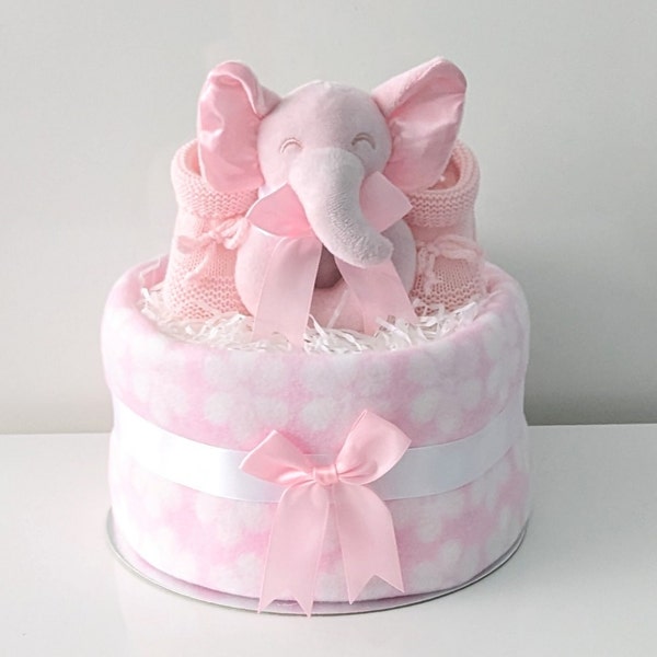 Baby Shower Nappy Cake in Pink, Blue or Grey.  Elephant or Koala Baby Gift. Mum to be/new mum gift. Baby shower gift. New baby gift