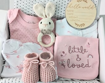 Baby Girl Gift.  Dusky Pink Little and Loved New Baby Gift.  Pink Baby Shower Gift. Newborn Gift Box. Baby Gift Set