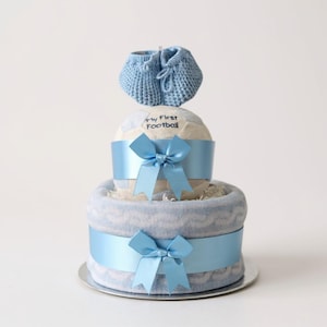Football Nappy Cake: New Baby Gift in Blue or Pink