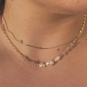 Rose Bud NECKLACE  | rose quartz freshwater pearl, gold chain necklace |  gemstone necklace | gold chain