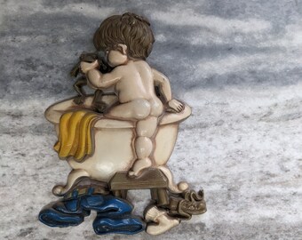 Vintage Child Bathroom Wall Hanging Display by Sexton 1975