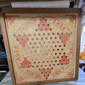 Vtg Antique Chinese Checker Game Board