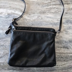 Vintage Margot Branded Black Leather Cross Body Purse Bag 