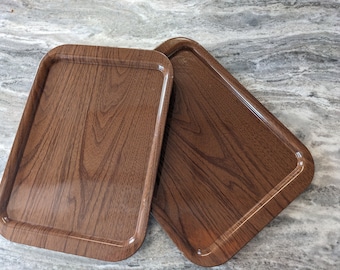 Vintage Wood Grain Steel Food Cafeteria Serving Trays