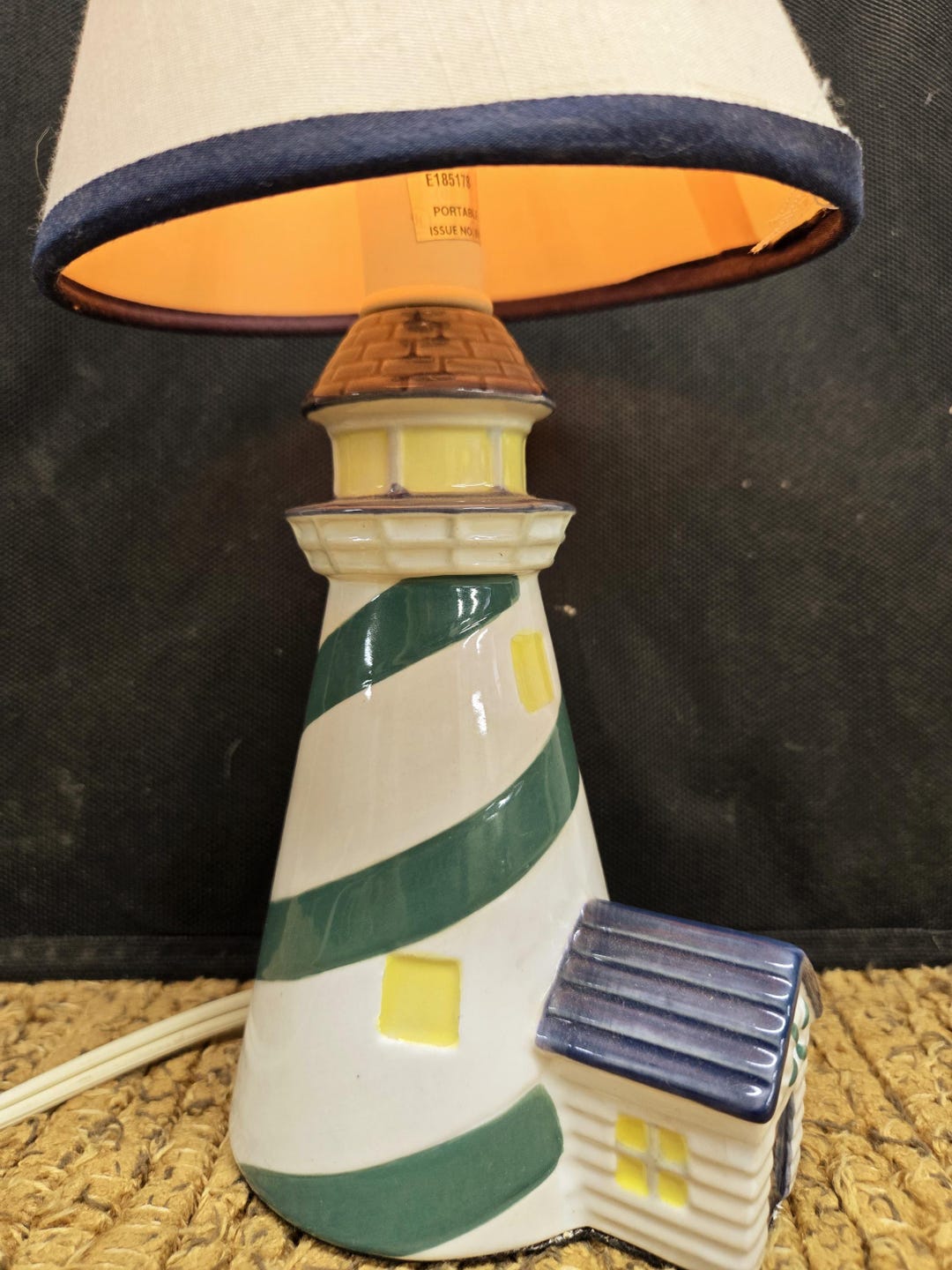 Vintage Ceramic Lighthouse Table Lamp- Green & White Spiral Nautical ...