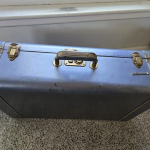 Vintage Antique McBrine Blue Suitcase Luggage