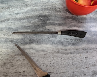 Vtg Knife Sharpening Steel  Black Antler Horn Handle