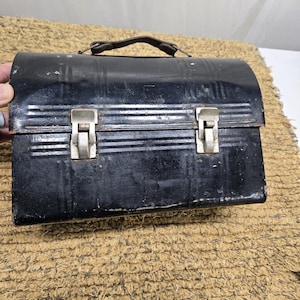 Vintage Metal Black Domed Workers Lunch Box Pail from Aladin Industries