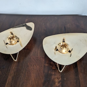 Vintage Pair of Gold Metal Triangular Footed Design Candle Taper Holder Displays