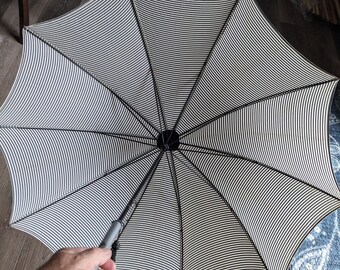 Vintage Antique Parasol Black and White Striped Umbrella