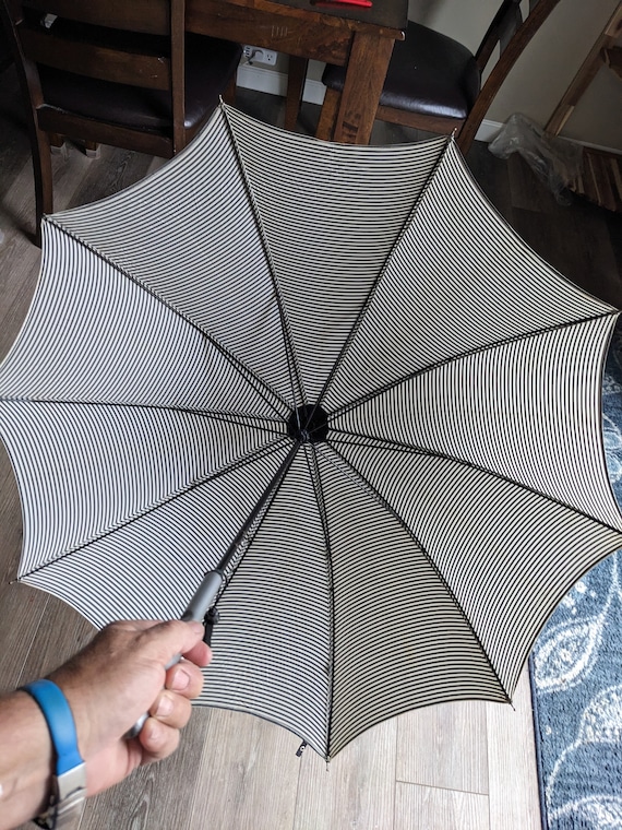 Vintage Antique Parasol Black and White Striped Um