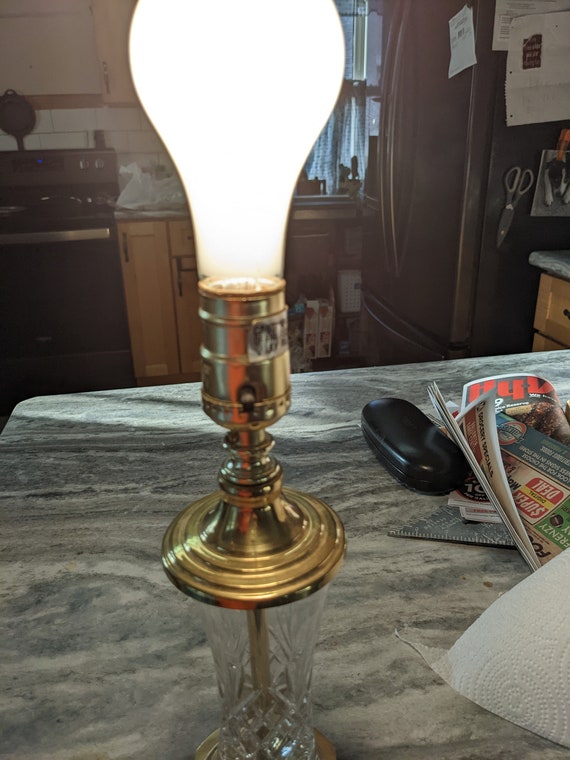 Vintage Crystal Glass and Brass Table Lamp - Etsy