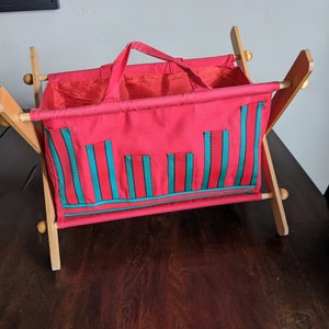 Vintage 1940's Fold-Up Sewing / Knitting Basket. Wood and Canvas. - Ruby  Lane