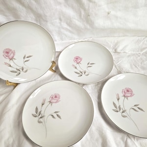 Vintage Set of 4 Noritake Rosemarie Dinnerware Plates Pattern Number 6044