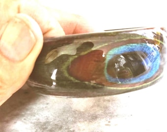 Vtg Black Green Blue Peacock Feather Chunky Oversized Wide Acrylic Plastic Bangle Bracelet