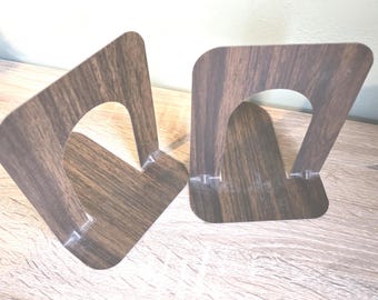 Vintage Faux Wood Grain Metallic Bookends