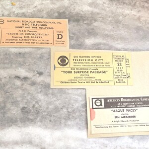 Vintage 1960s TV Celebrity Game Show Tickets: Truth or Consequences, Your Surprise Package, About Faces