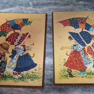 Vtg Pair of 1960&#39;s Patchwork Girls Wall Hangings