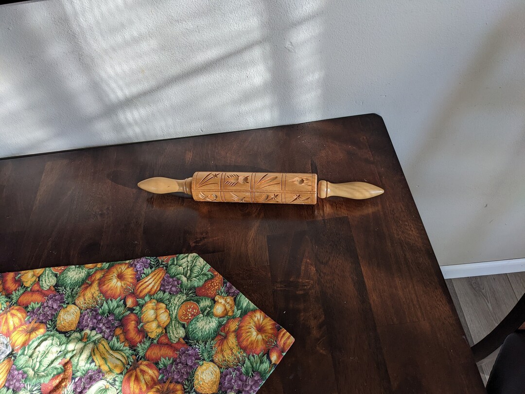 Vintage Carved Image Wooden Rolling Pin Farm House Kitchen Decor - Etsy
