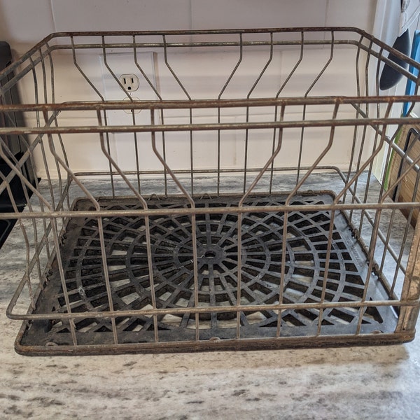 Vintage MCM Steel Milk Crate Basket