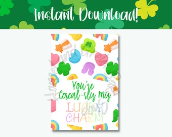 St Patrick's Day "You're Cereal-sly My Lucky Charm" 2x3 Inch Cookie Tag Instant Download