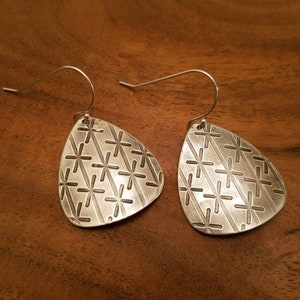 Sonoran Desert Sterling Silver Cactus Design Earrings, Southwest Cactus Cowgirl Earrings, Guitar Pick Shaped Western Silver Cactus Earrings