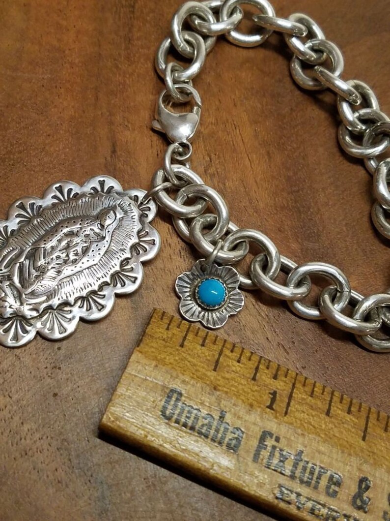 Our Lady of Guadalupe Sterling Silver Bracelet: Turquoise Cactus Flower ...