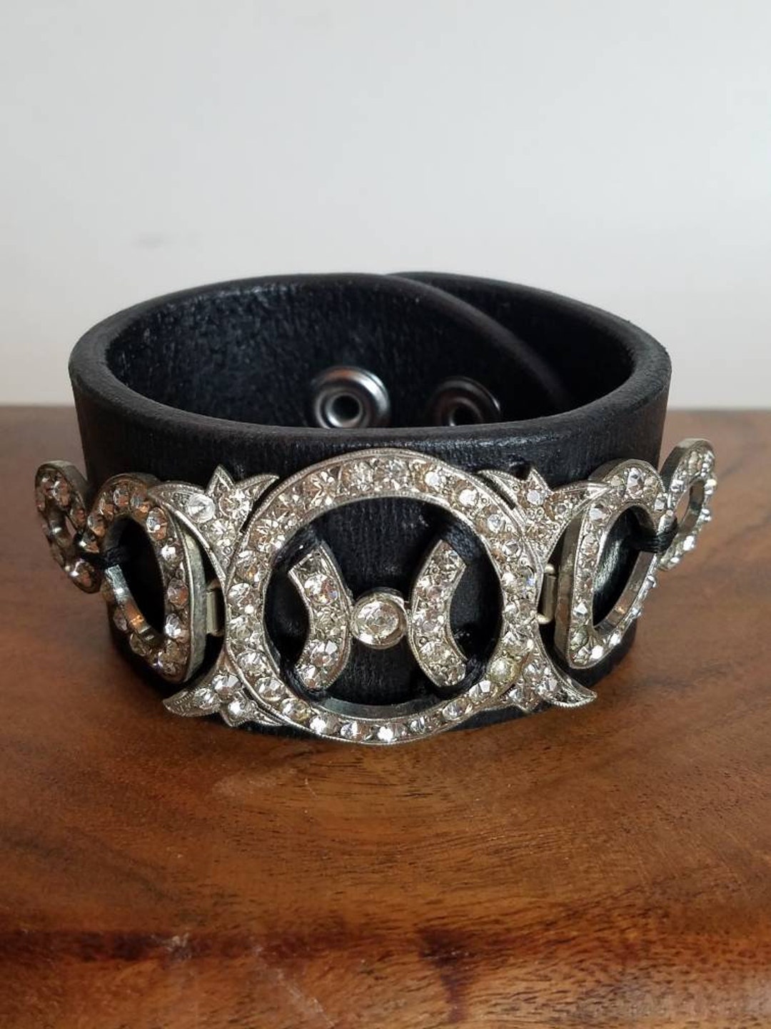 Upcycled Cuff Made With Black Leather and a Vintage Silver - Etsy