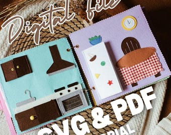 Quiet Book Template - Kitchen & Dining Room 2 Pages - Felt Patterns - SVG and PDF for DIY Montessori Busy Book