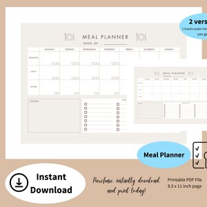 Minimalist Weekly Meal Planner Template, Weekly Meal Planner Snack List, Weekly Meal Planner Shopping List
