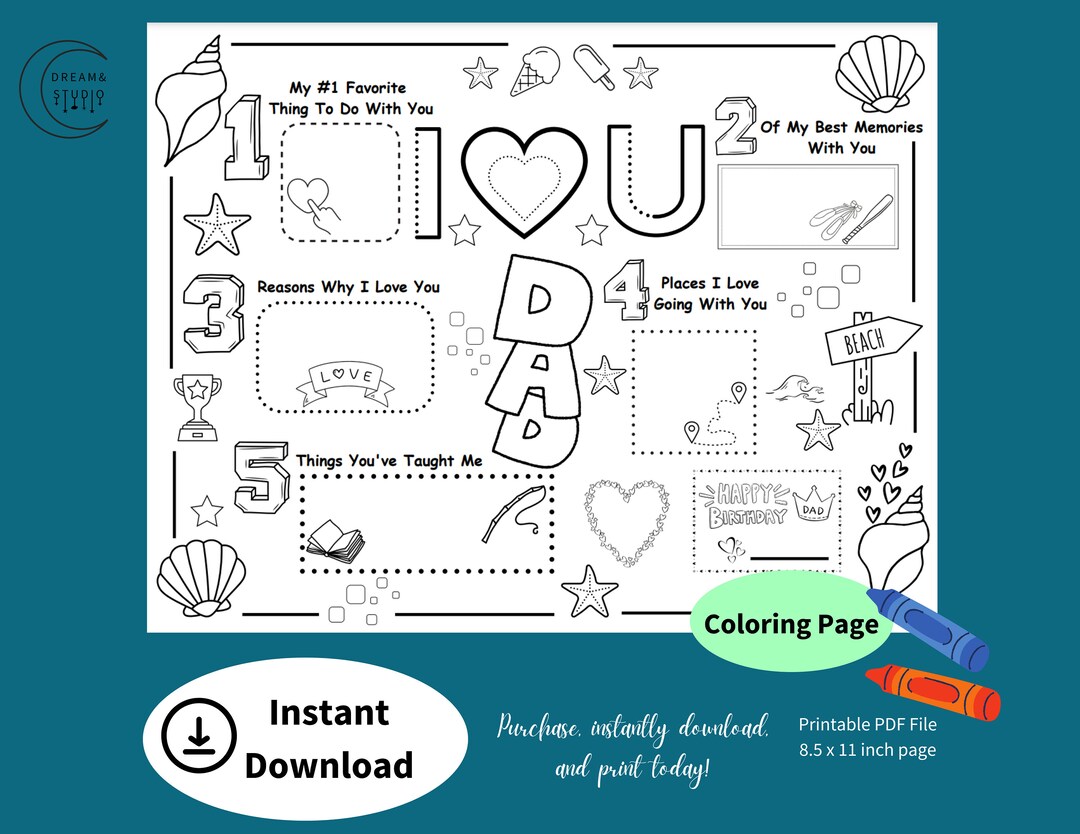 I Love You Dad Birthday Printable Coloring Page Birthday Gift for Dad ...