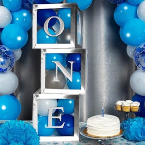 A-Z 0-9 Silver  Balloon Box Set - Customise letters-Party Decorations, Baby Shower Birthday Transparent Cardboard box and letter