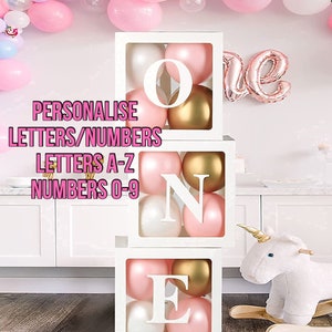 A-Z 0-9 WHITE Balloon Box Set - One Baby Love Personalise letters Party Decorations, Baby Shower Birthday Transparent Cardboard box & letter