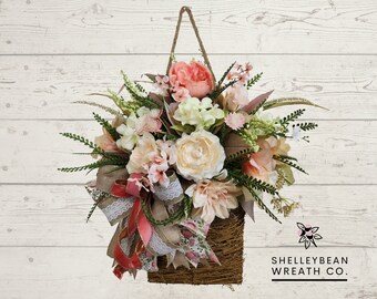 Spring Front Door, Spring Decor, Spring Hanging Basket, Easter Front Door