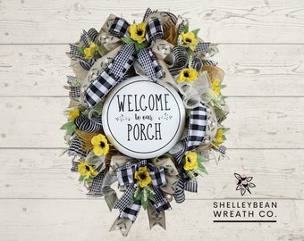 Summer Wreath, Summer Front Porch, Summer Decor, Bee Wreath, Spring Wreath, Spring Front Door, Buffalo Plaid