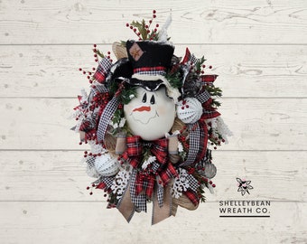 Snowman Wreath, Rustic Front Door, Farmhouse Christmas Wreath, Winter Wreath Front Door, Holiday Wreath, Rustic Christmas