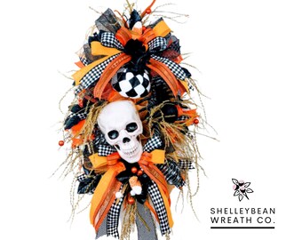 Halloween Swag Skull Halloween Swag Fall Decor Orange and BlackSwag